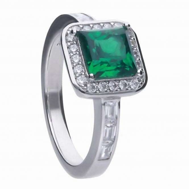 Art Deco Style Emerald Cubic Zirconia Pave Ring R3749