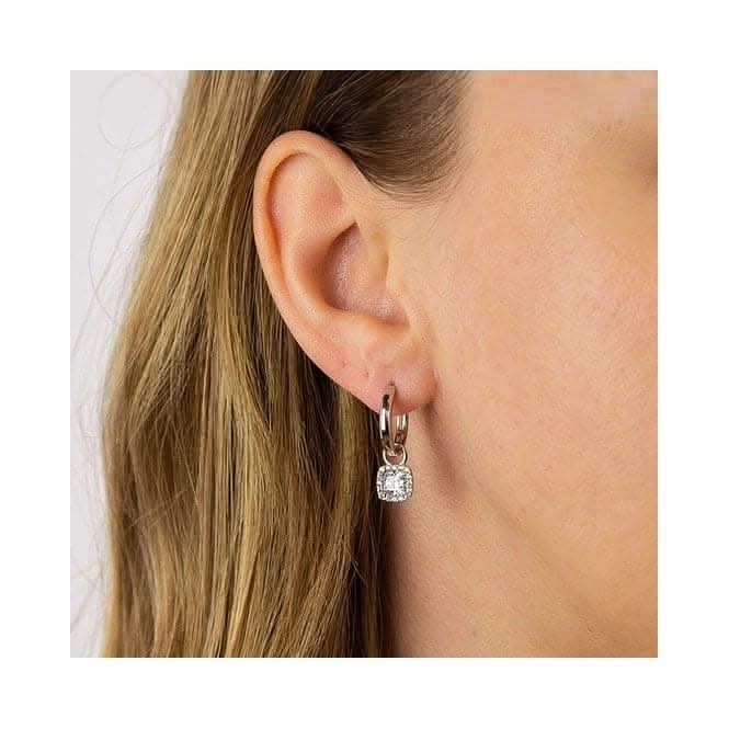 Assembled Hoop Square Halo Drops Earrings E6061