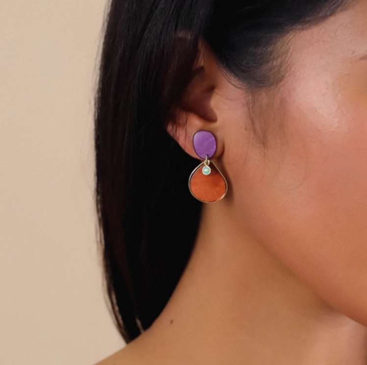 AURORE Bi Colour Violet   Orange Post Earring