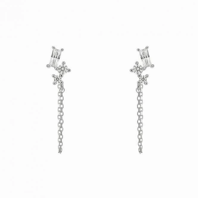 Baguette Zirconia Chain Stud Earrings E6183
