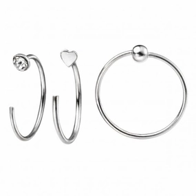 Beginnings Silver Set Of Three Nose Rings Crystal Ball & Heart nose stud T155