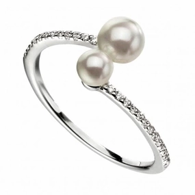 Beginnings  Sterling Silver Double Pearl Micropave Zirconia Shank Ring R3601W