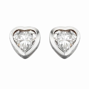 Beginnings Sterling Silver E2921C Clear Cz Heart Stud Earrings