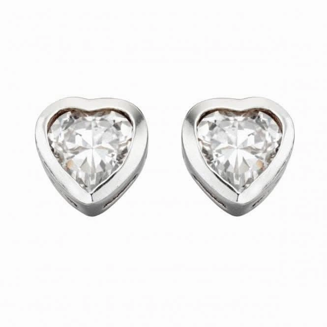 Beginnings Sterling Silver E2921C Clear Cz Heart Stud Earrings