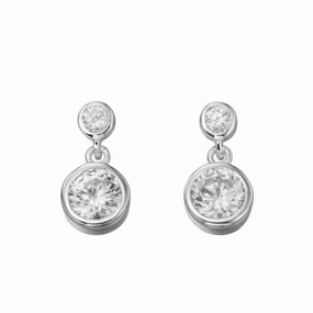 Beginnings Sterling Silver E5037C Clear Cz Dble Drop Rubover Earrings
