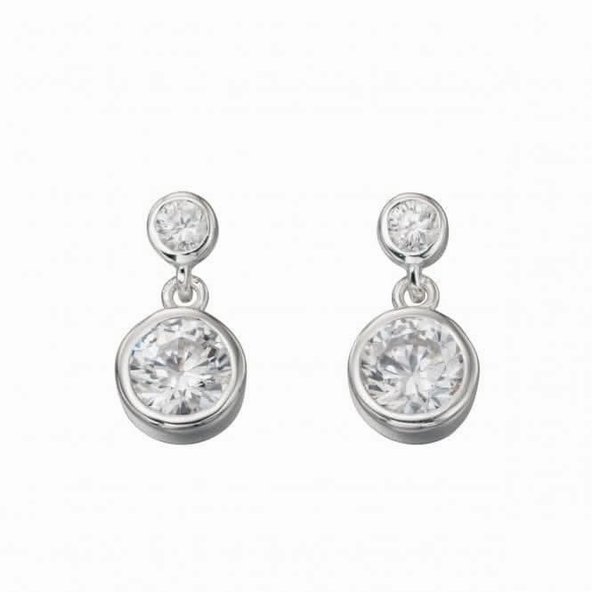 Beginnings Sterling Silver E5037C Clear Cz Dble Drop Rubover Earrings
