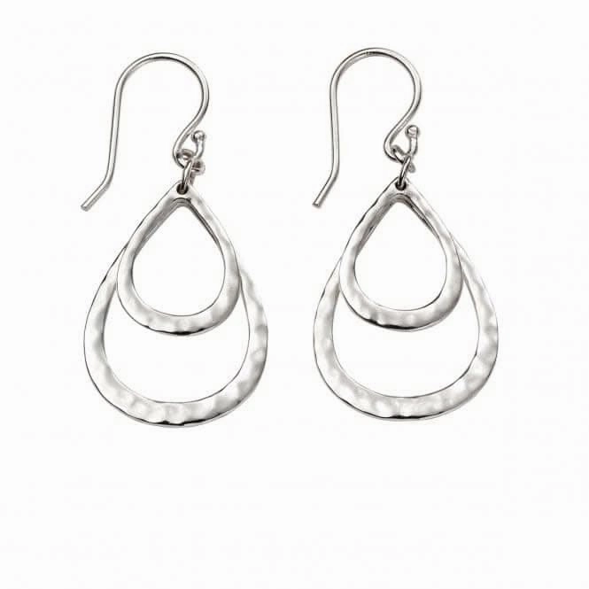 Beginnings Sterling Silver E5374 Hammered Double Teardrop Earrings