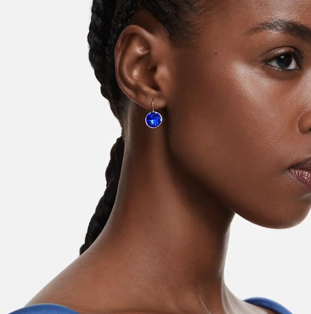 Bella Blue Round Silver Drop Earrings