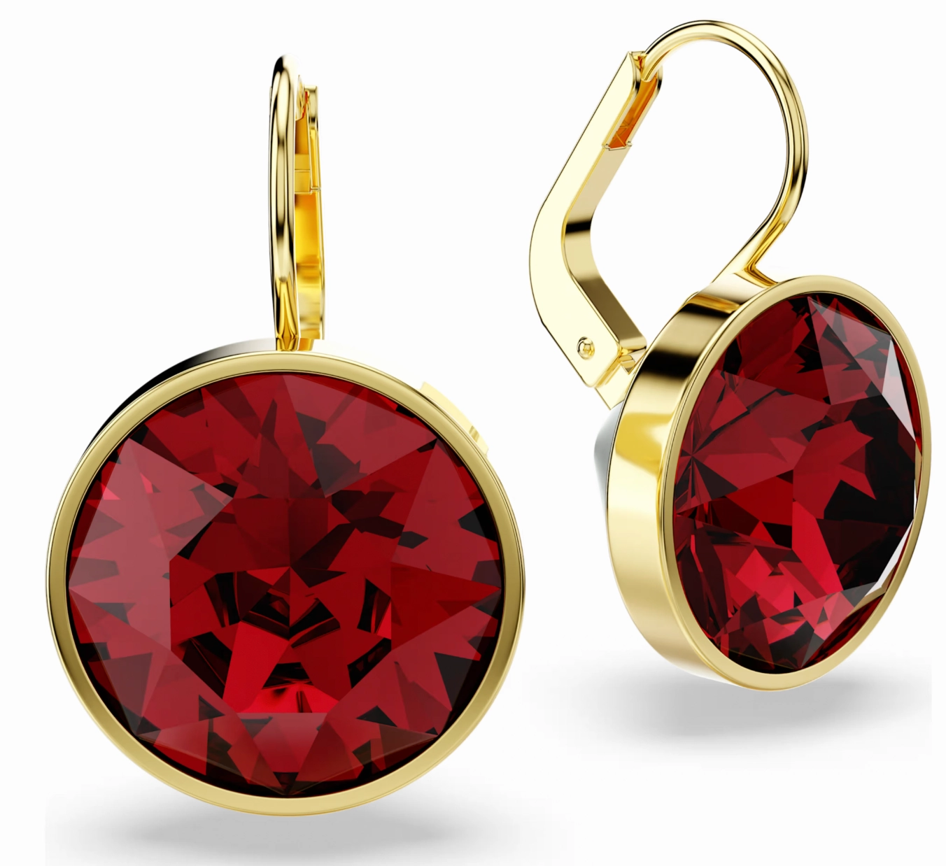 Bella Red Ruby Round Gold Drop Earrings