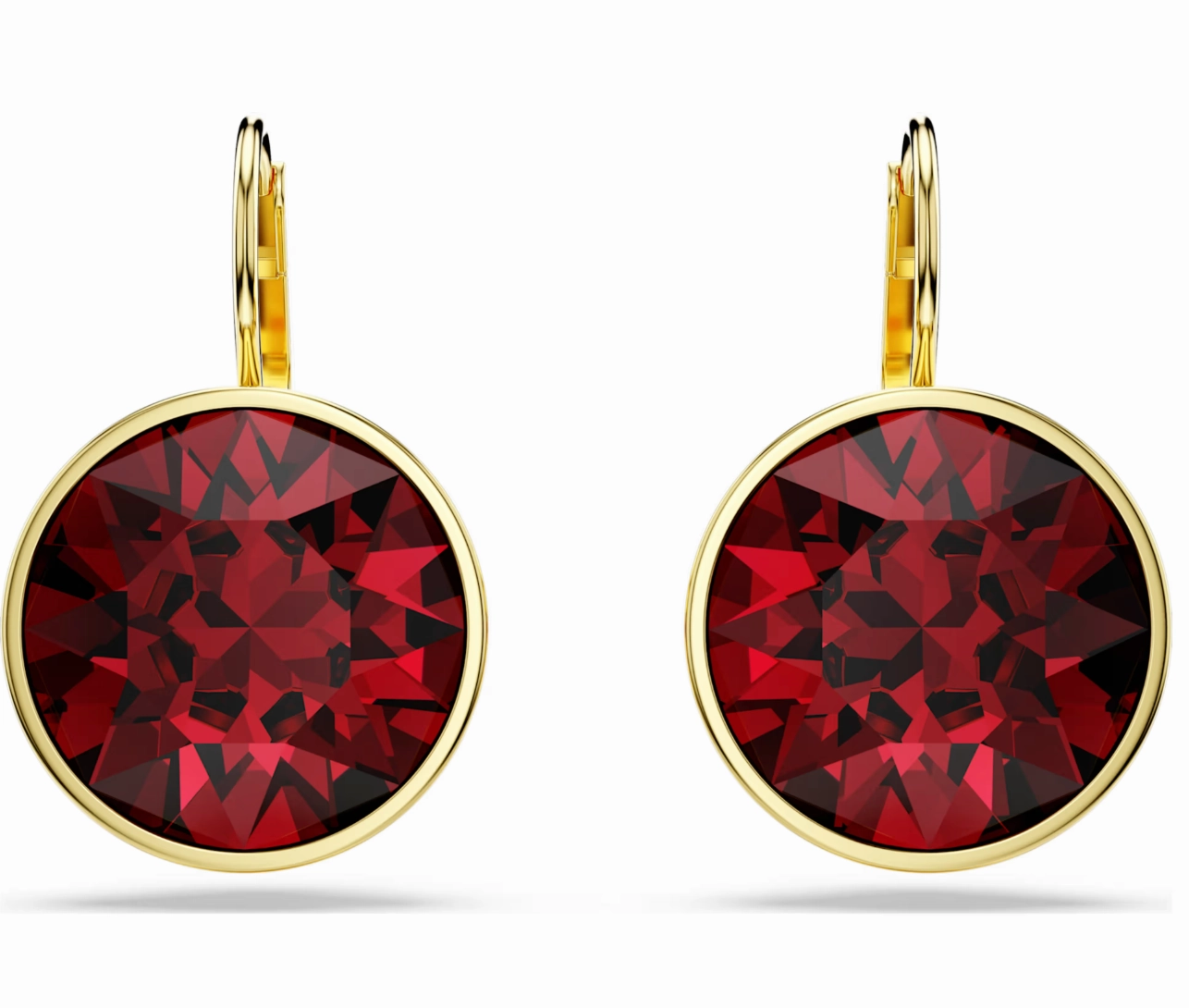 Bella Red Ruby Round Gold Drop Earrings
