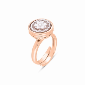 Cameo Italy Rose Gold Plated Sterling Silver Round Poinsettia Ring D