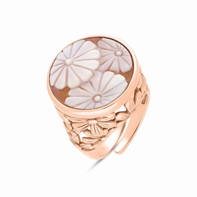 Cameo Italy Rose Gold Plated Sterling Silver Round Three Flower Ring D
