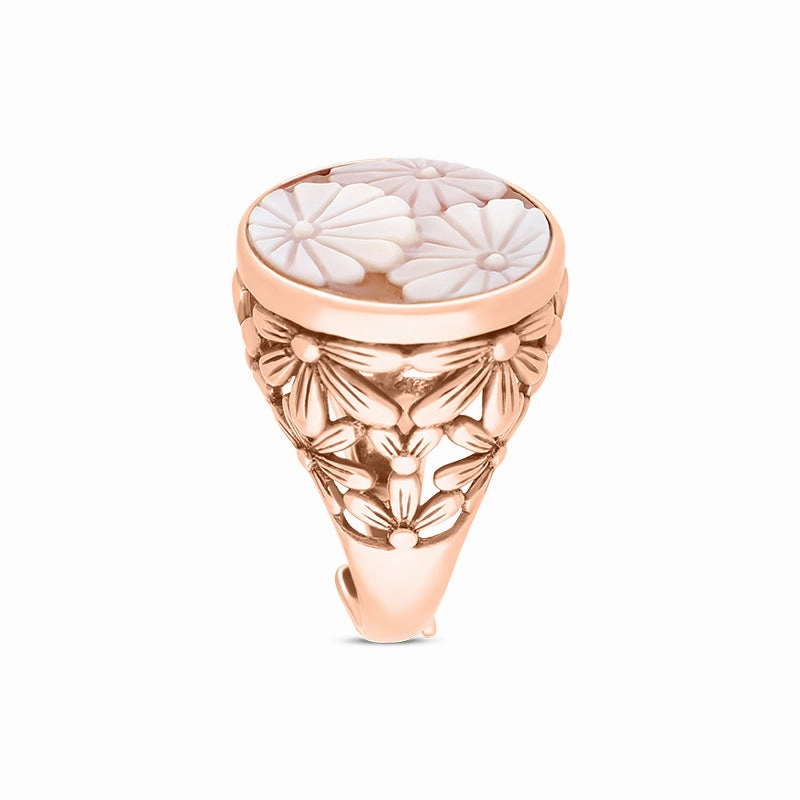 Cameo Italy Rose Gold Plated Sterling Silver Round Three Flower Ring D