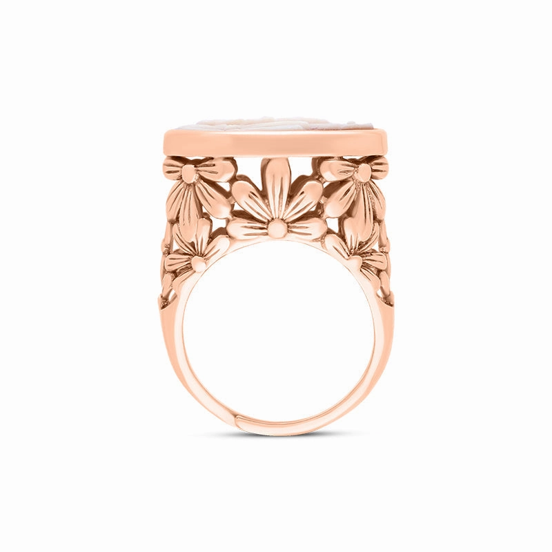 Cameo Italy Rose Gold Plated Sterling Silver Round Three Flower Ring D