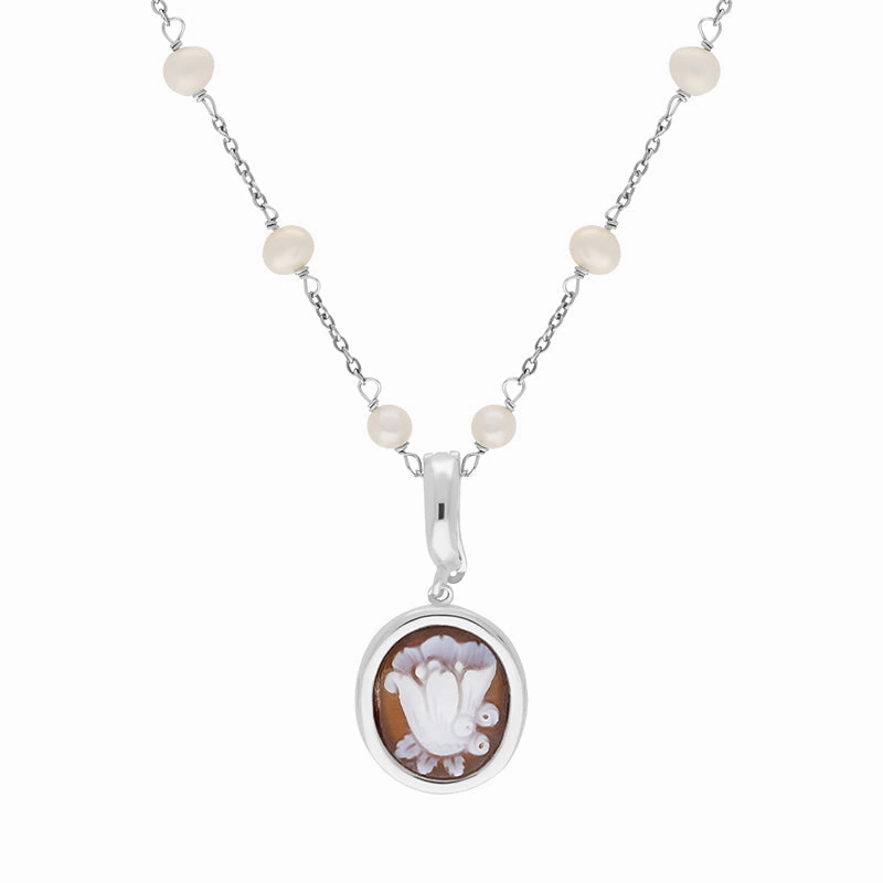 Cameo Italy Sterling Silver Square Flower Pendant Necklace D