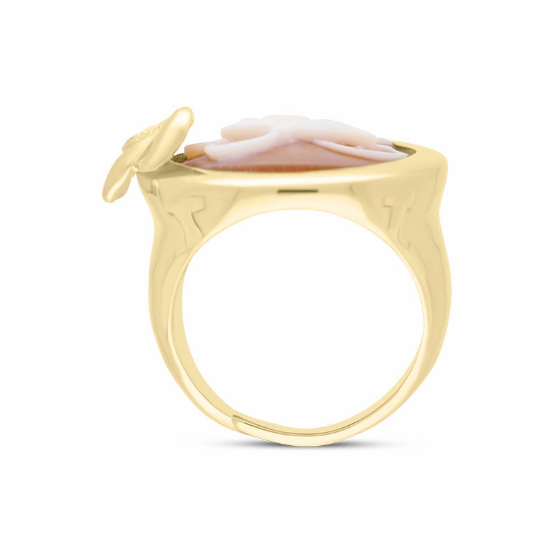Cameo Italy Yellow Gold Plated Sterling Silver Oval Flower Leaf Ring D
