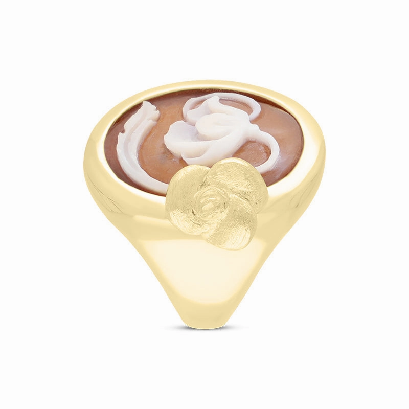 Cameo Italy Yellow Gold Plated Sterling Silver Oval Flower Leaf Ring D
