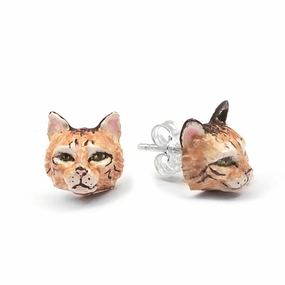 Cat Fever Sterling Silver Enamelled Norwegian Forest Cat Muzzle Earrings