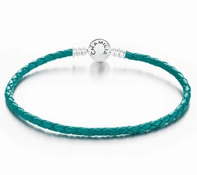 Chamilia Bracelet Braided Snap Closure Teal Leather