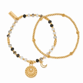 Chlobo Gold Plated Rising Woman Black Rutilated Quartz Set Of 2