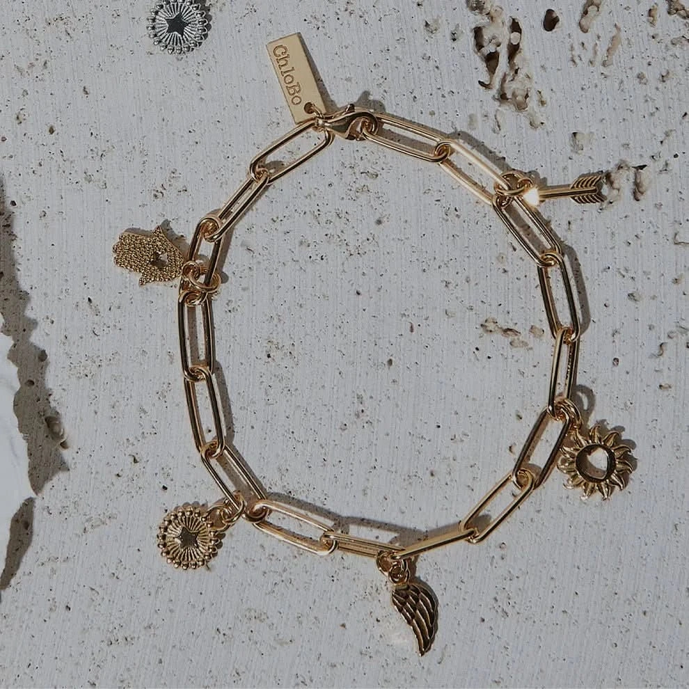 ChloBo Gold Soul Compass Multi Charm Link Chain Bracelet GBLCMSC