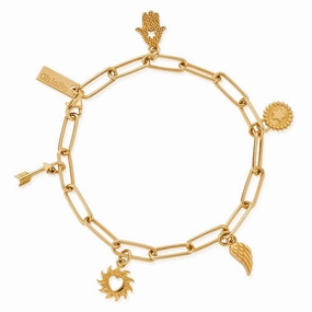 ChloBo Gold Soul Compass Multi Charm Link Chain Bracelet GBLCMSC