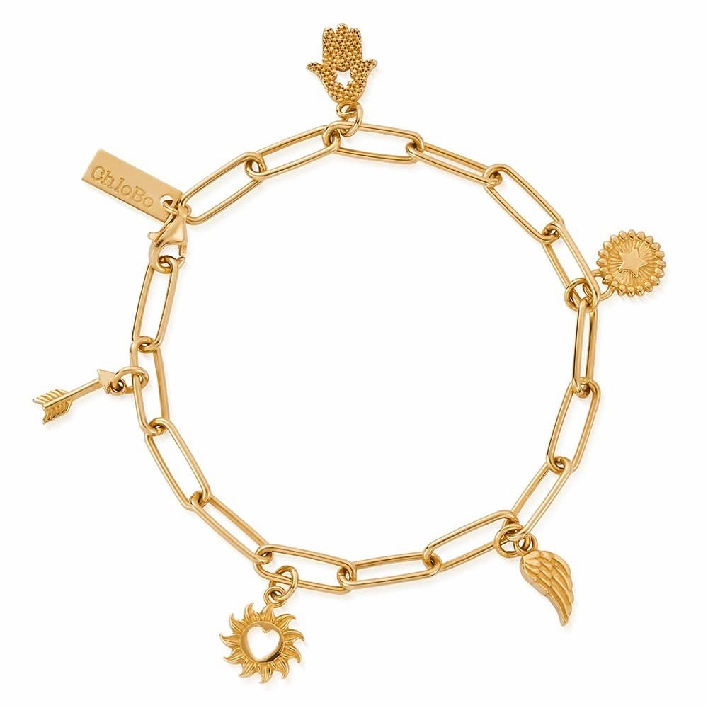 ChloBo Gold Soul Compass Multi Charm Link Chain Bracelet GBLCMSC