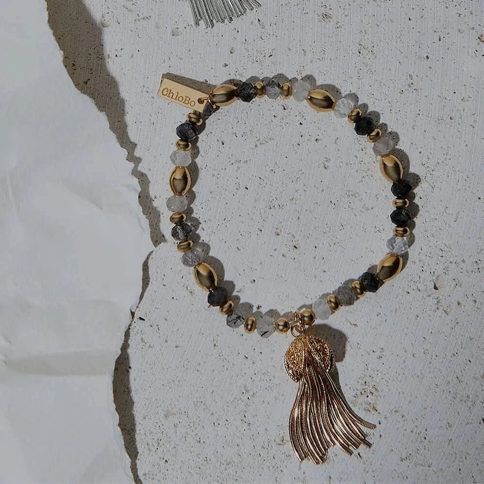 ChloBo Gold Tassel Of Joy Black Rutilated Quartz Bracelet GBBRQO3455