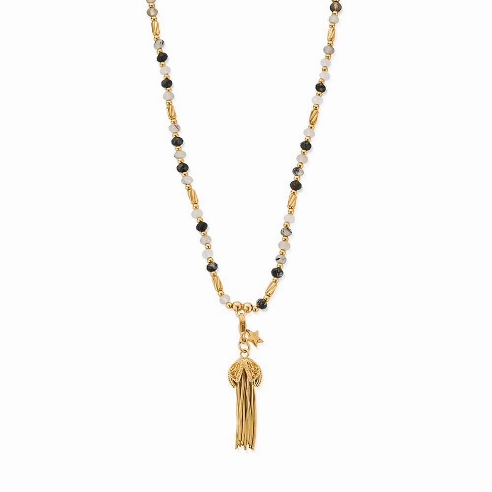 ChloBo Gold Tassel Of Joy Black Rutilated Quartz Necklace GNBRQ3455
