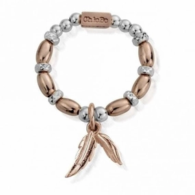 ChloBo Rose Gold and Silver Dainty Double Feather Ring