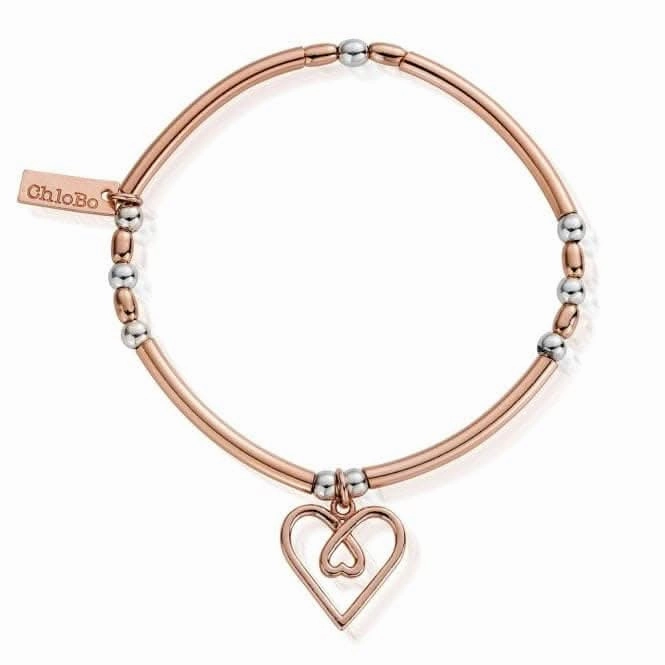 ChloBo Rose Gold and Silver Divine Love Heart Bracelet MBNBR575