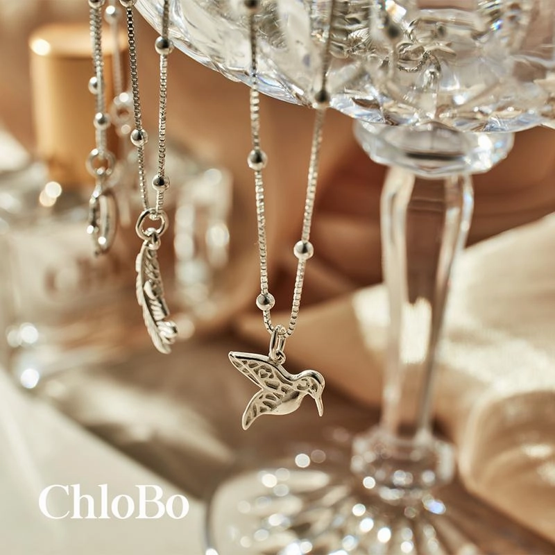 ChloBo Sterling Silver Bobble Chain Hummingbird Necklace