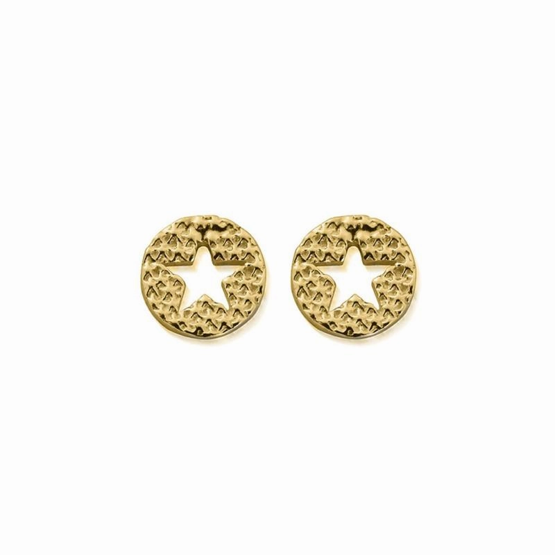 ChloBo Sterling Silver Gold Plated Sparkle Star In Circle Earrings D