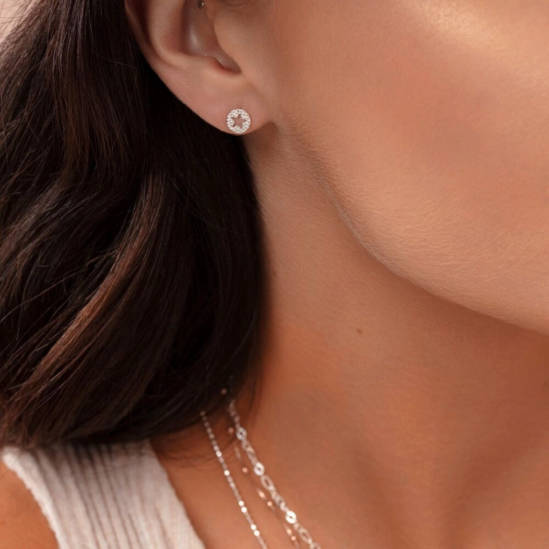 ChloBo Sterling Silver Gold Plated Sparkle Star In Circle Earrings D