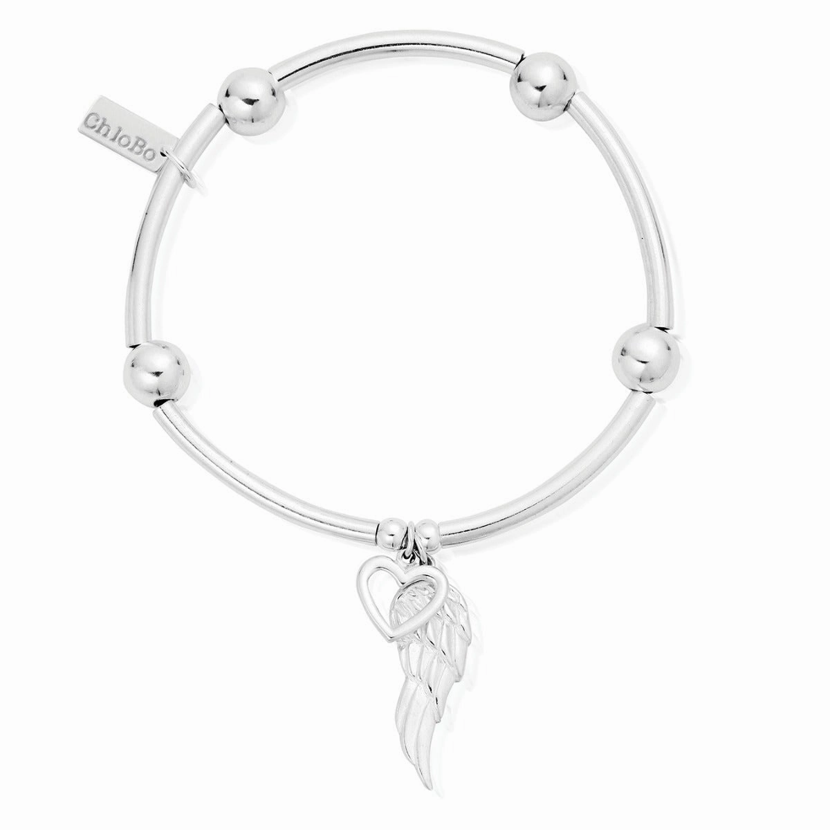 ChloBo Sterling Silver Noodle Ball Open Heart Angel Wing Bracelet