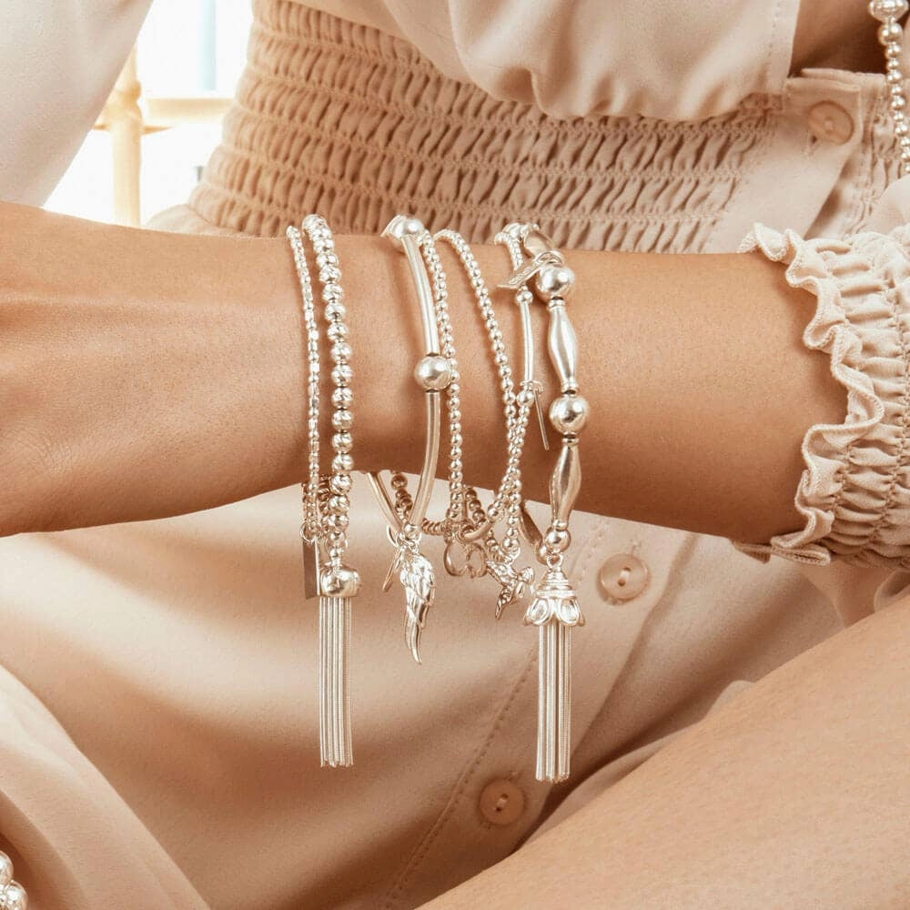 ChloBo Sterling Silver Noodle Ball Open Heart Angel Wing Bracelet