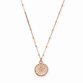 ChloBo Sterling Silver Rose Gold Plated Bobble Chain Moon Flower Necklace D