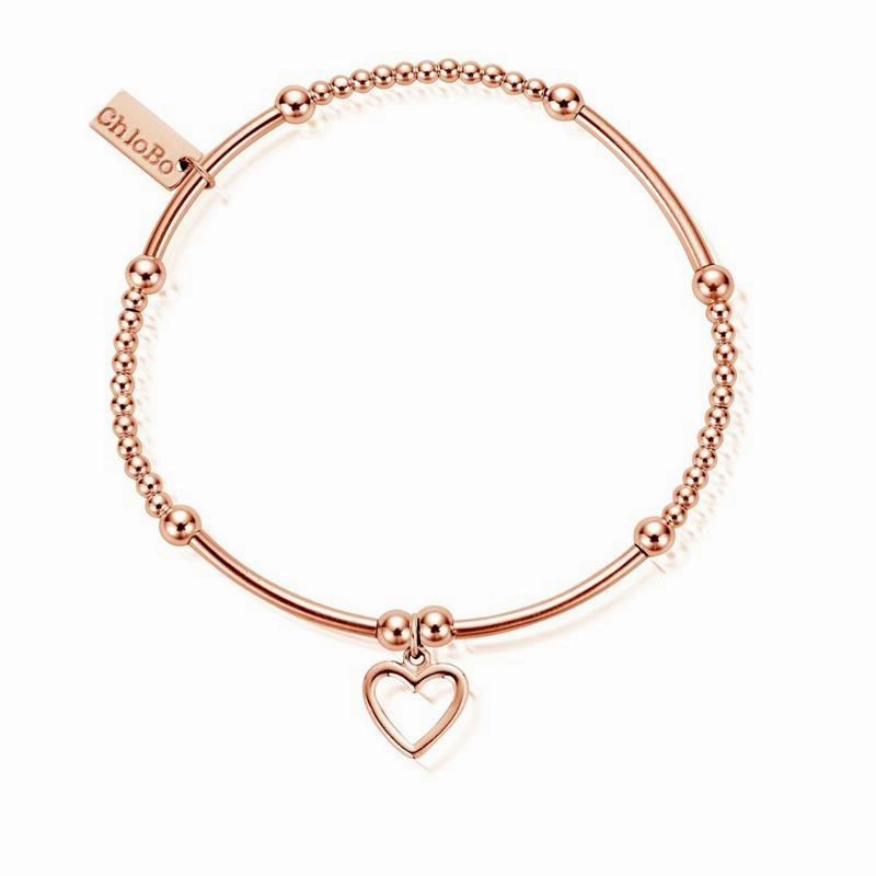 ChloBo Sterling Silver Rose Gold Plated Cute Mini Open Heart Bracelet