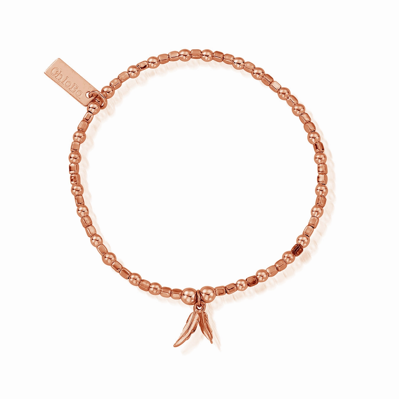 ChloBo Sterling Silver Rose Gold Plated Mini Cube Double Feather Bracelet