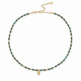 ChloBo Wandering Free Gold Plated Sterling Silver Leaf Heart Sparkle Malachite Necklace