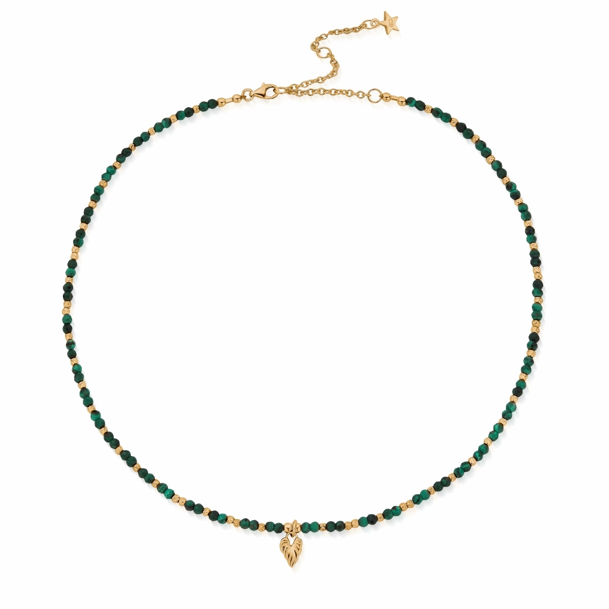 ChloBo Wandering Free Gold Plated Sterling Silver Leaf Heart Sparkle Malachite Necklace