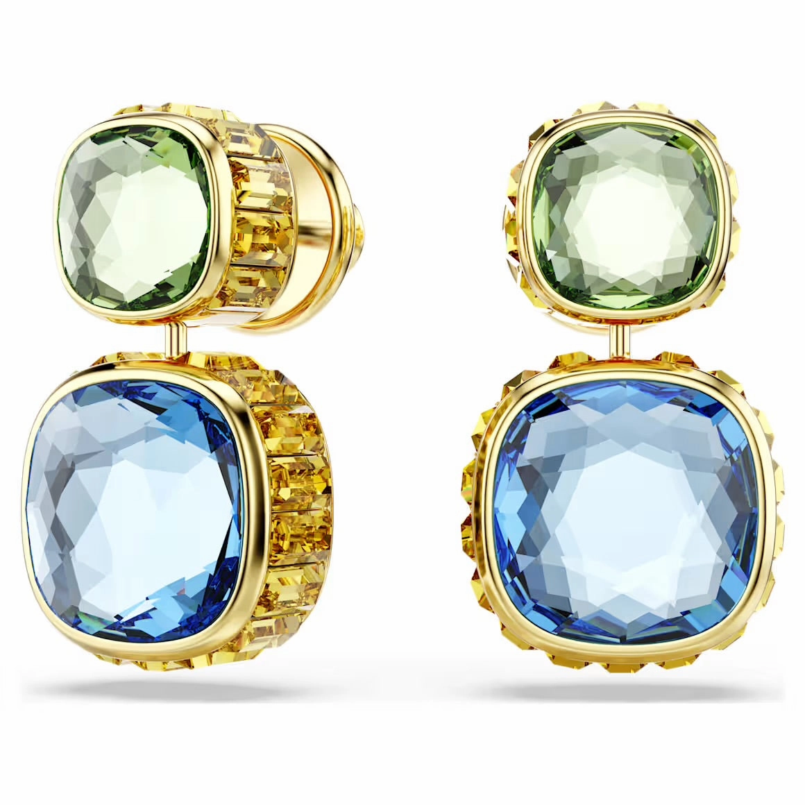 Chroma Multicoloured Cushion Cut Gold Drop Earrings