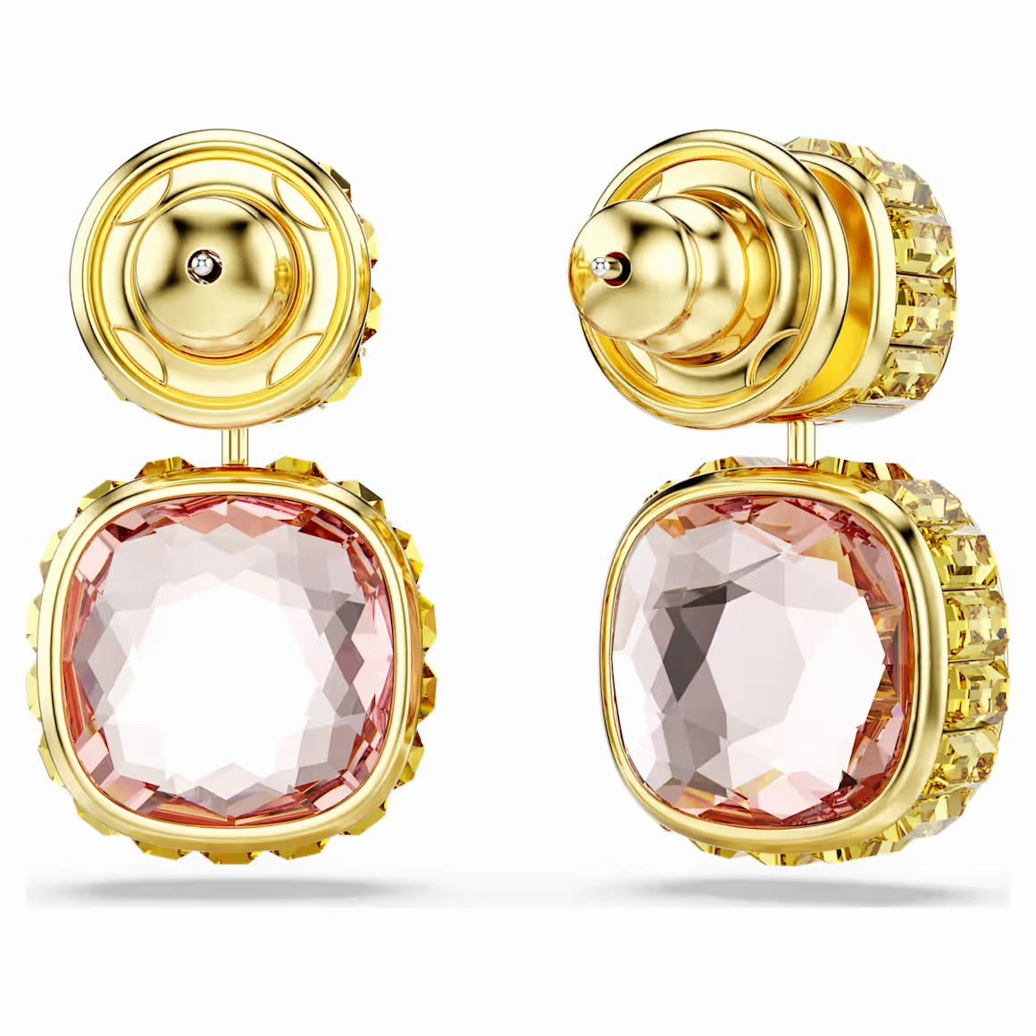 Chroma Multicoloured Cushion Cut Gold Drop Earrings