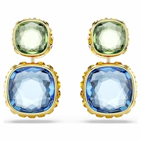 Chroma Multicoloured Cushion Cut Gold Drop Earrings