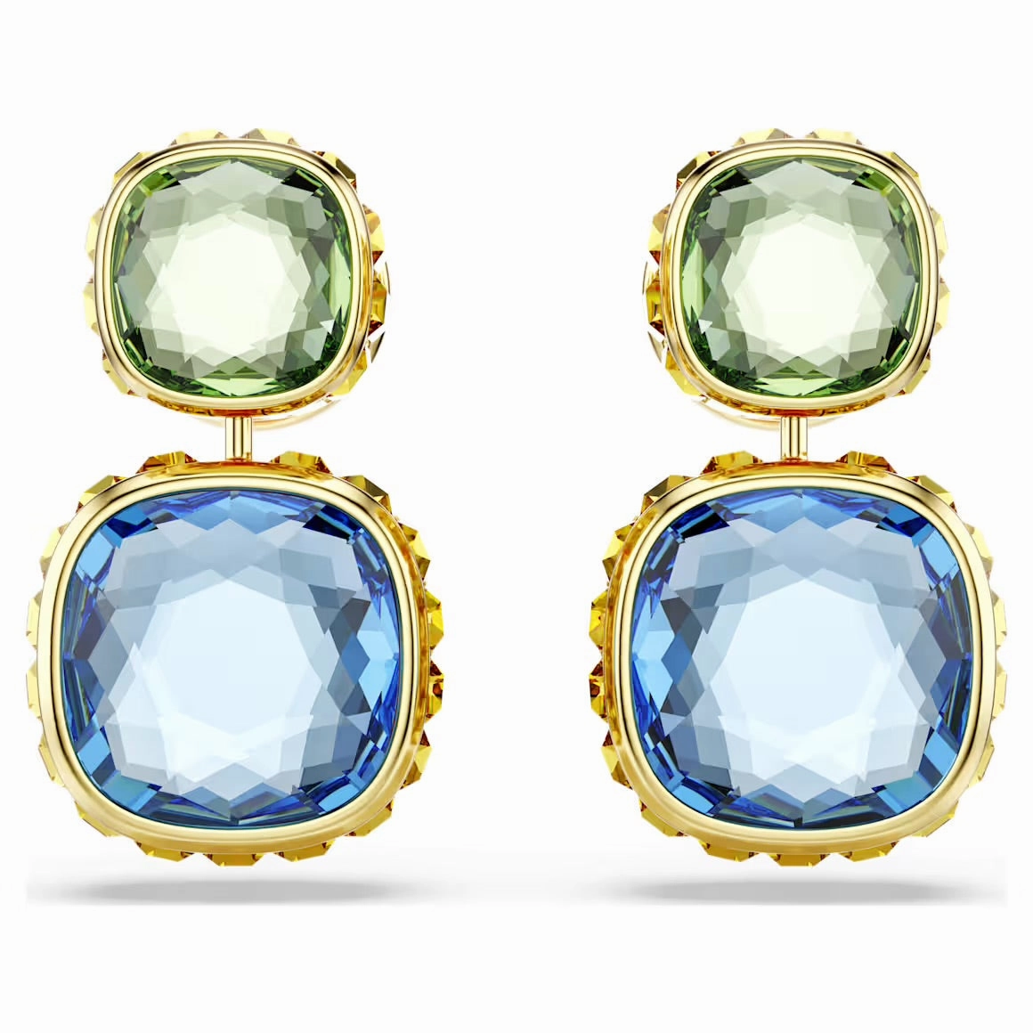 Chroma Multicoloured Cushion Cut Gold Drop Earrings