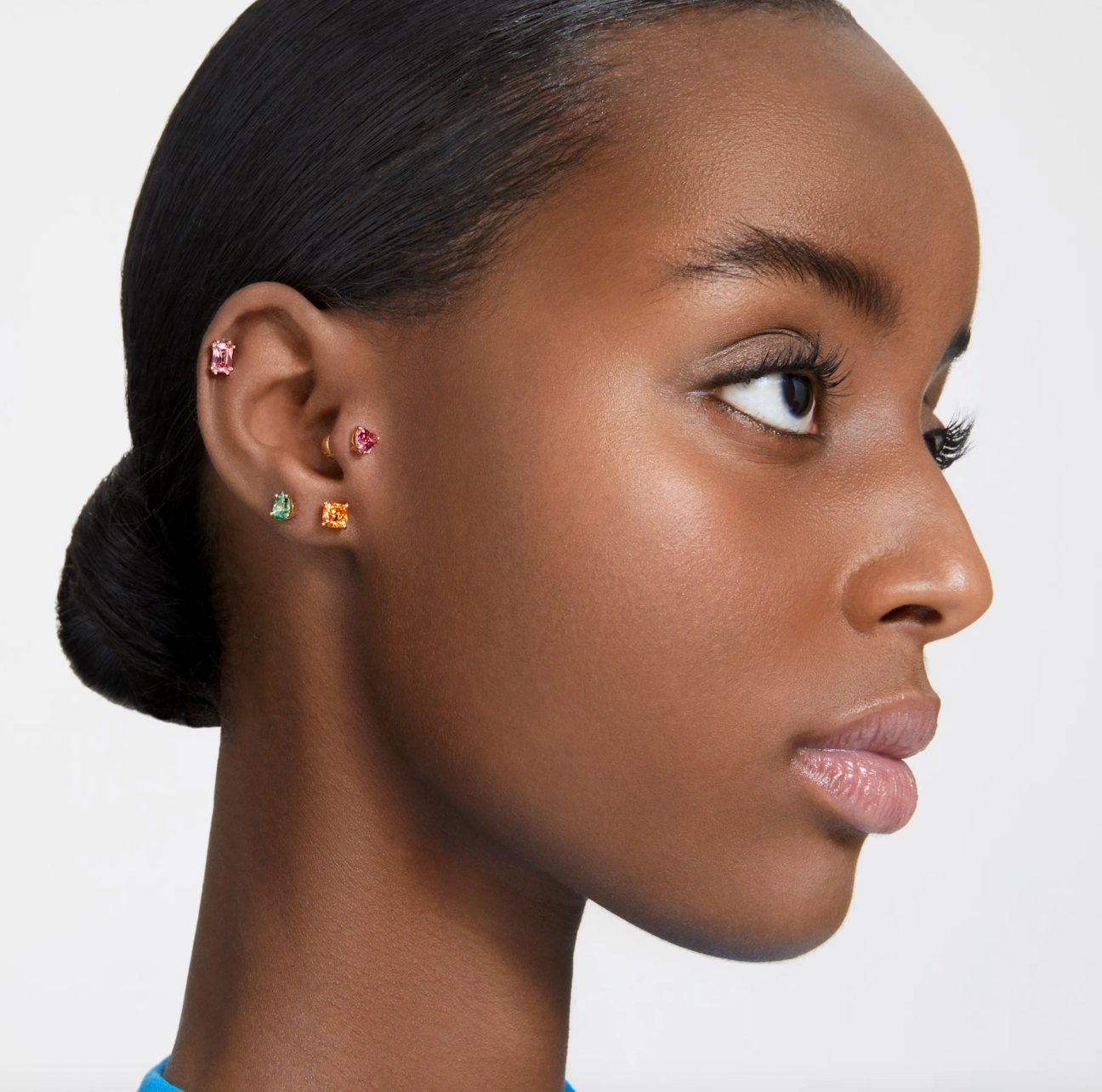 Chroma Red Heart Gold Stud Earrings