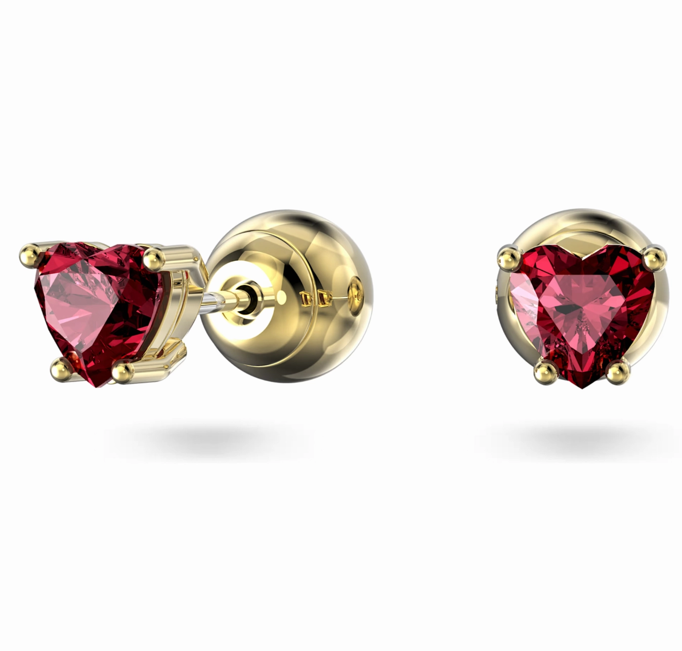 Chroma Red Heart Gold Stud Earrings