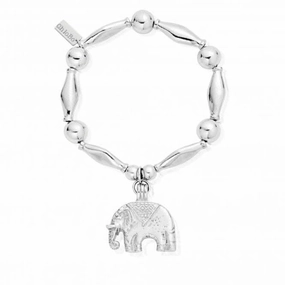 Chunky Silver Elephant Bracelet with 925 Sterling Silver Beads