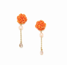 CLEA orange carnation flower post earrings