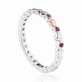 Clogau Affinity Sterling Silver Pink Sapphire Heart Stacking Ring